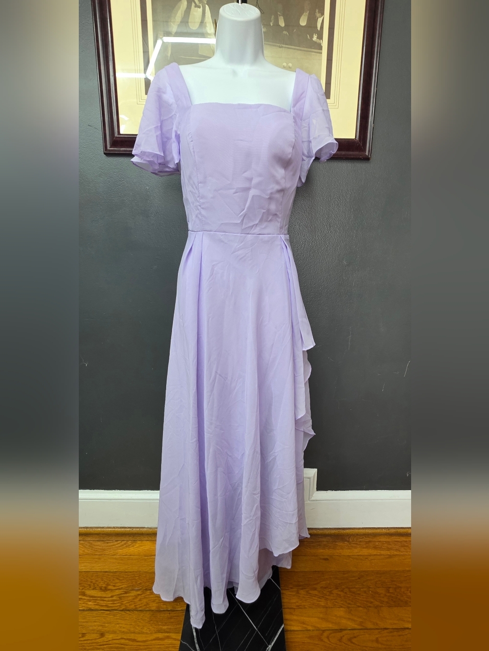 Elegant Lilac Flutter Sleeve Maxi Dress